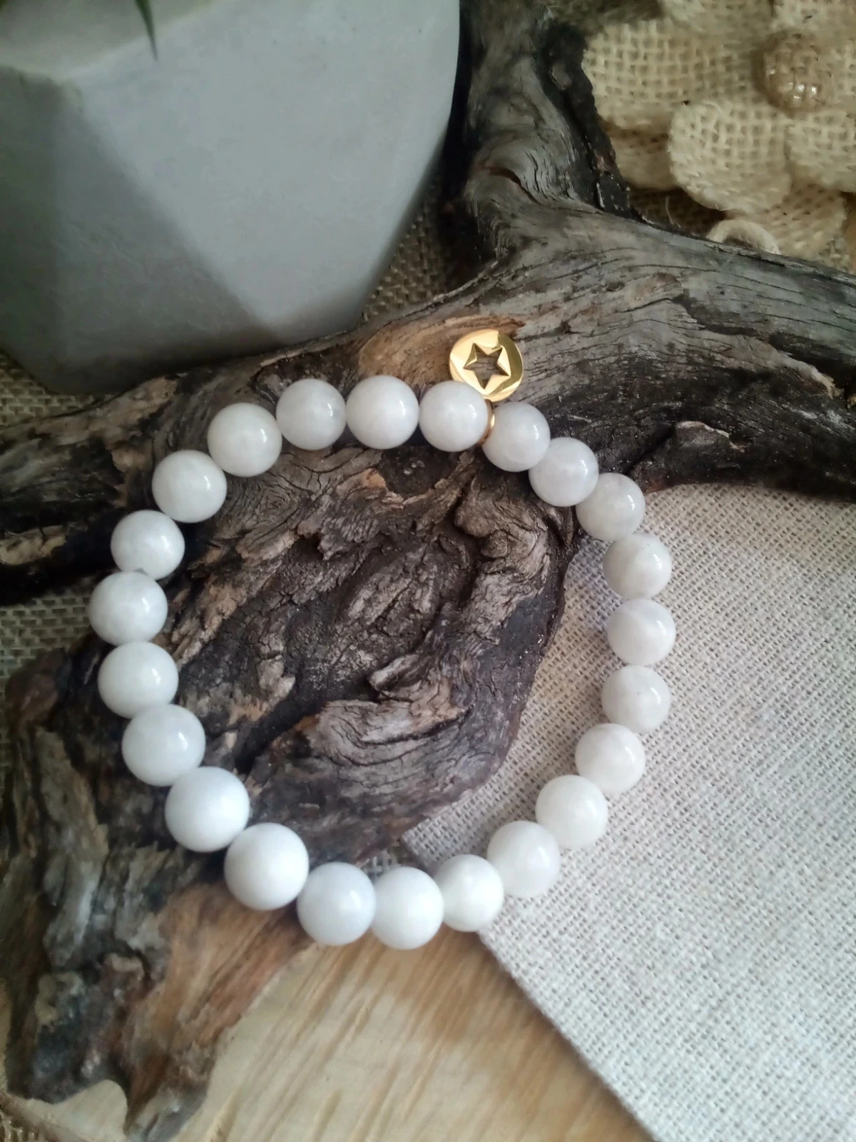 Bracelet en pierres de lune naturelles et étoile en Acier – photo 3